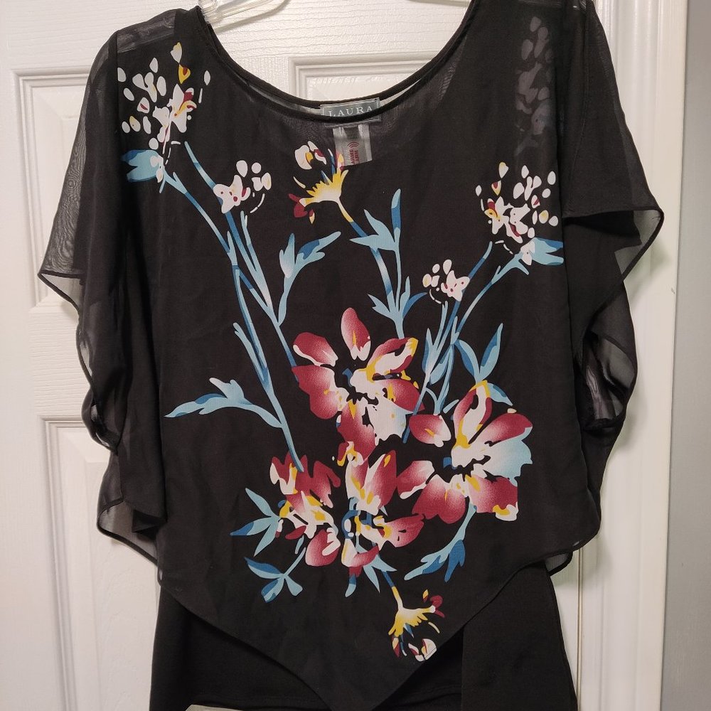 Laura Petite XS black see through top with lining.